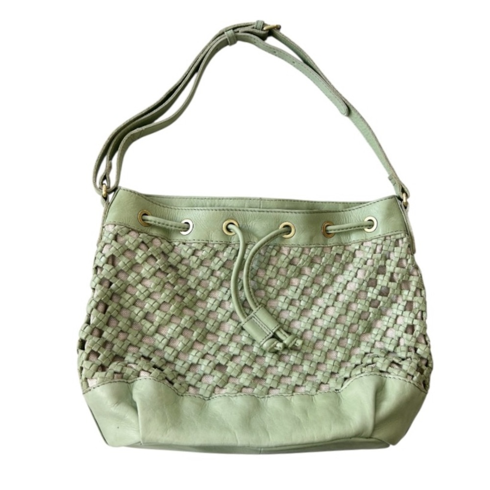 Marta Ponti Genuine Leather Green Woven Bucket Bag
